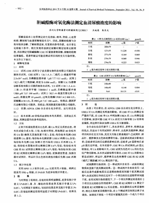 胆碱酯酶对氧化酶法测定血清尿酸浓度的影响