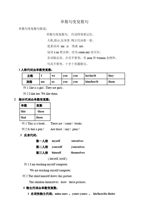 单数句变复数句(附练习及答案)