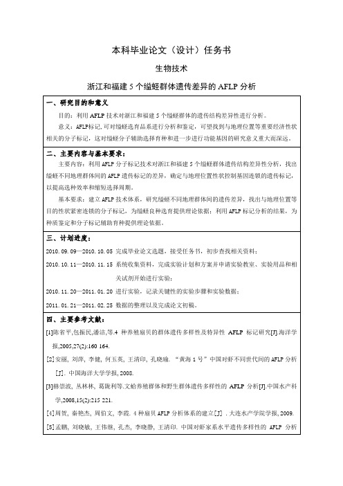 浙江和福建5个缢蛏群体遗传差异的AFLP分析[任务书]