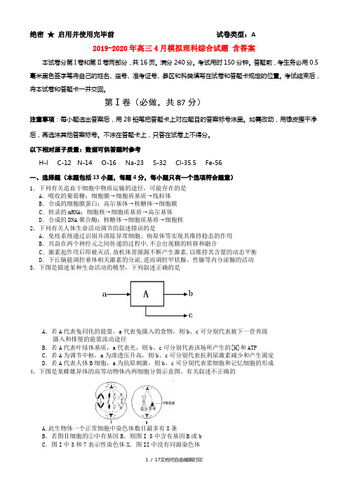 2019-2020年高三4月模拟理科综合试题 含答案