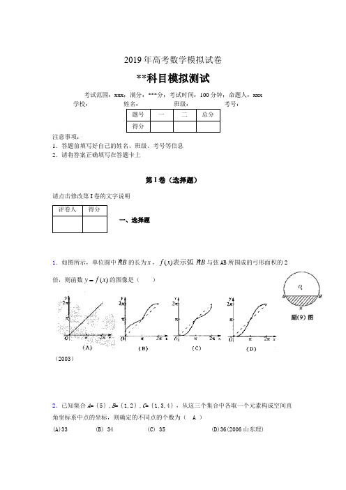 2019年高考数学模拟练习 100题试卷96549