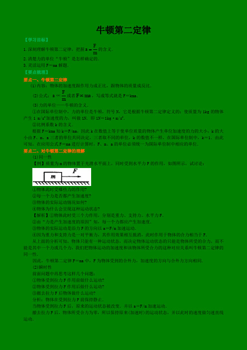 高中物理必修一   牛顿第二定律 (含练习解析)