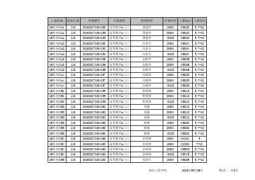2016-2017-1学期2016级本科高等数学A(上)分层课表