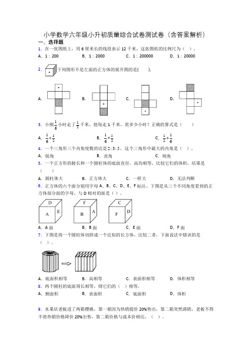 小学数学六年级小升初质量综合试卷测试卷(含答案解析)