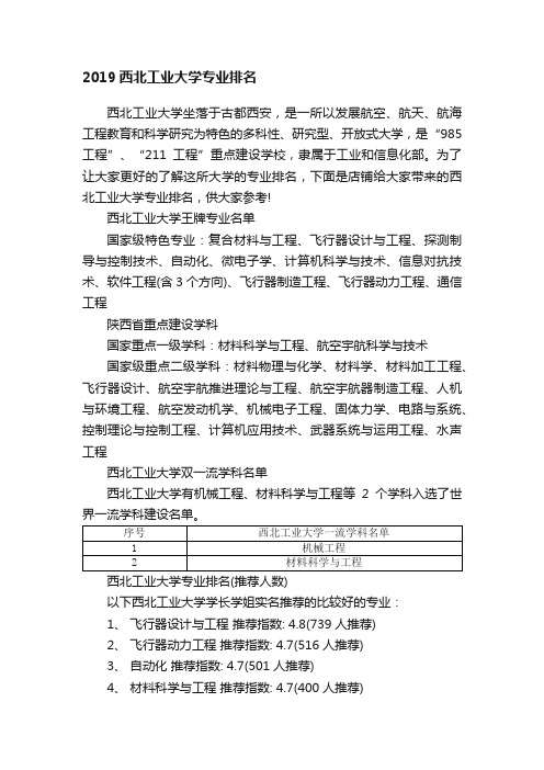 2019西北工业大学专业排名