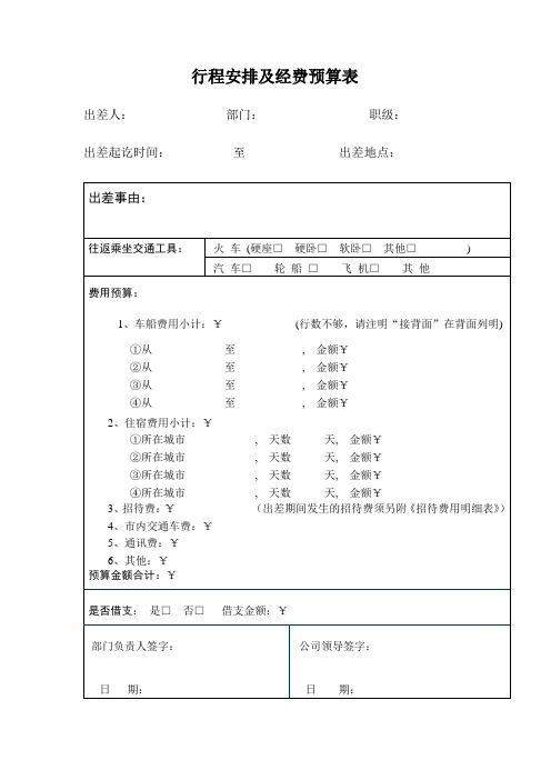 行程安排及经费预算表