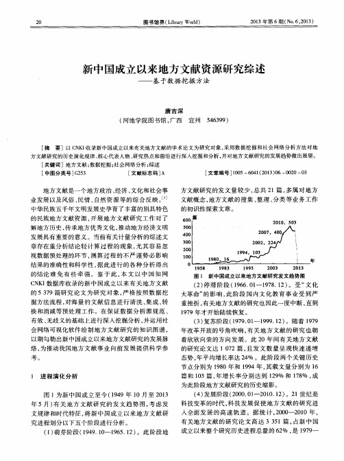 新中国成立以来地方文献资源研究综述——基于数据挖掘方法