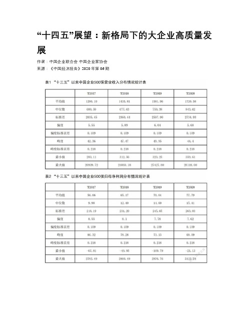 “十四五”展望：新格局下的大企业高质量发展