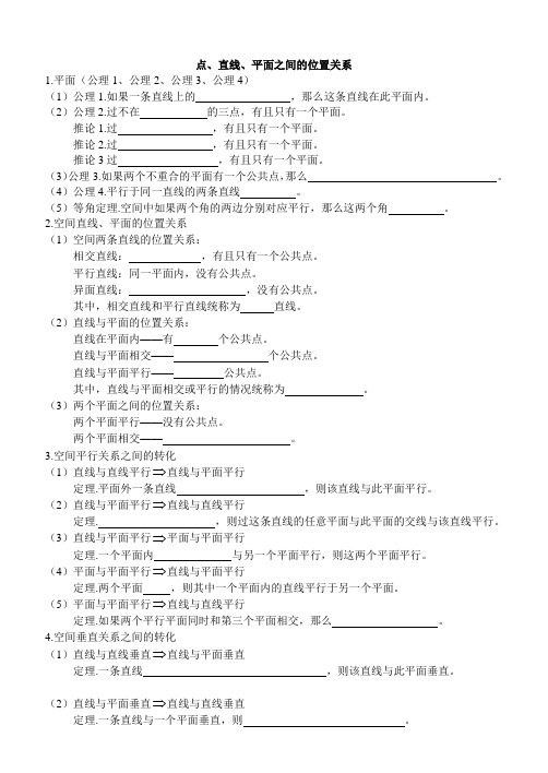 点、直线、平面之间的位置关系