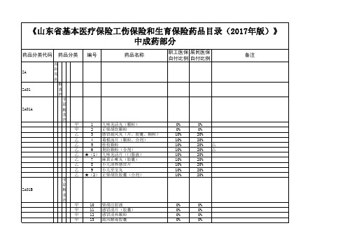 (2017年版)药品目录中成药(带自付比例)