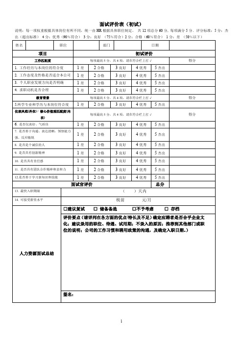 表单:面试评价表(模板2)