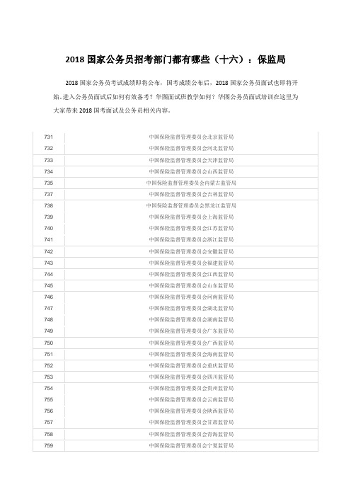 2018国家公务员招考部门都有哪些(十六):保监局