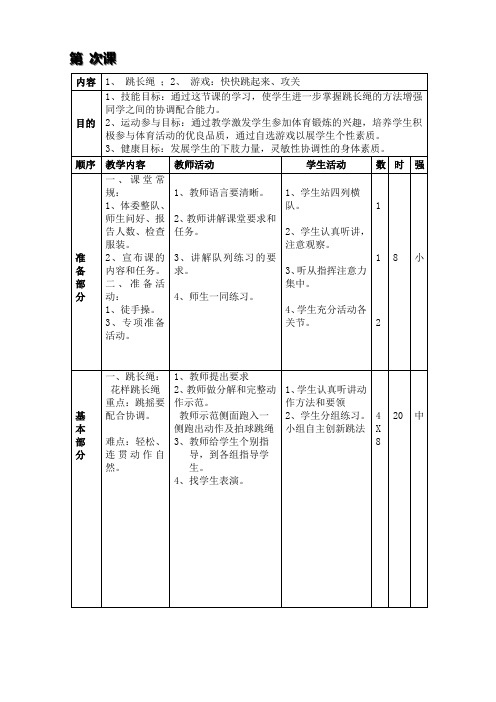 五年级体育课教案跳长绳