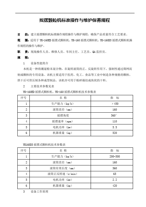 摇摆颗粒机标准操作与维护保养规程