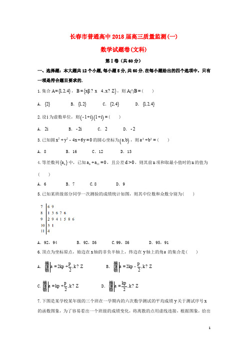 吉林省长市普通高中高三数学一模考试试题 文