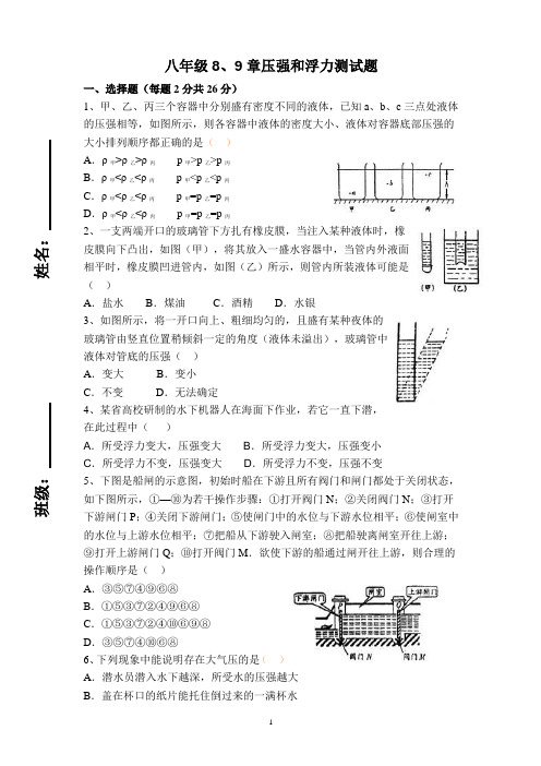 压强浮力综合练习题