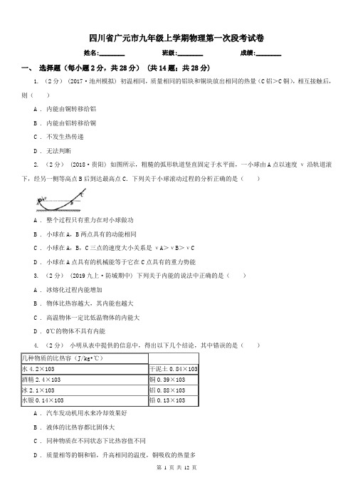 四川省广元市九年级上学期物理第一次段考试卷