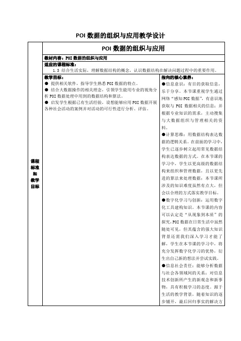 POI数据的组织与应用教学设计高中信息技术新浙教版选修1数据与数据结构