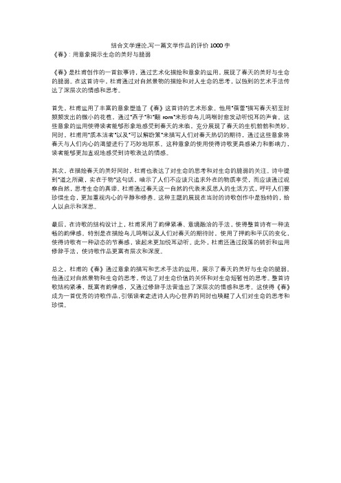 结合文学理论,写一篇文学作品的评价1000字