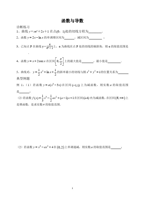 函数与导数复习课用教案