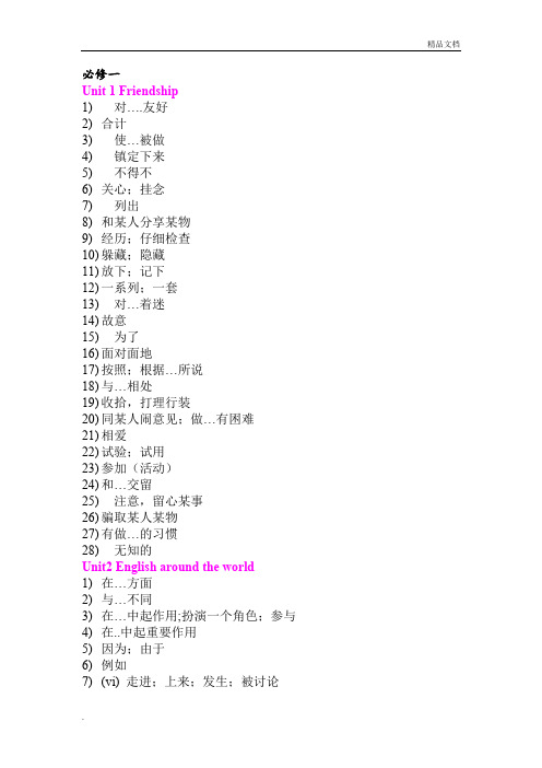 人教版高中英语短语必修一至选修八短语检测