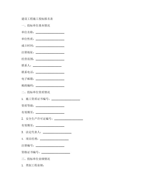 建设工程施工投标报名表