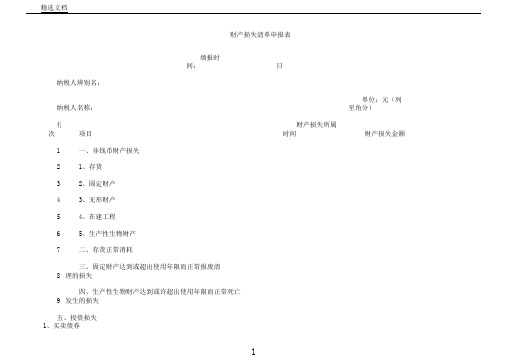 资产损失清单申报表格