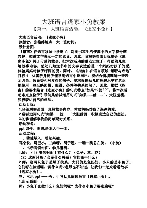 大班语言逃家小兔教案