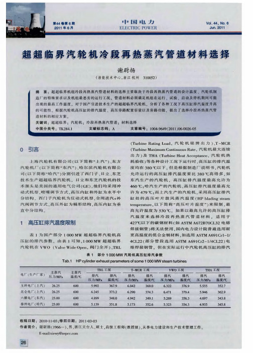 超超临界汽轮机冷段再热蒸汽管道材料选择