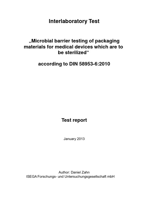 微生物屏障试验 DIN 58953-6_2010 Test report