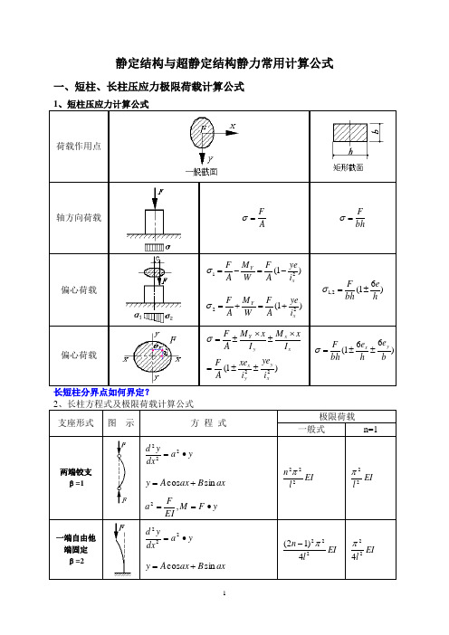 1、静定结构与超静定结构静力计算公式