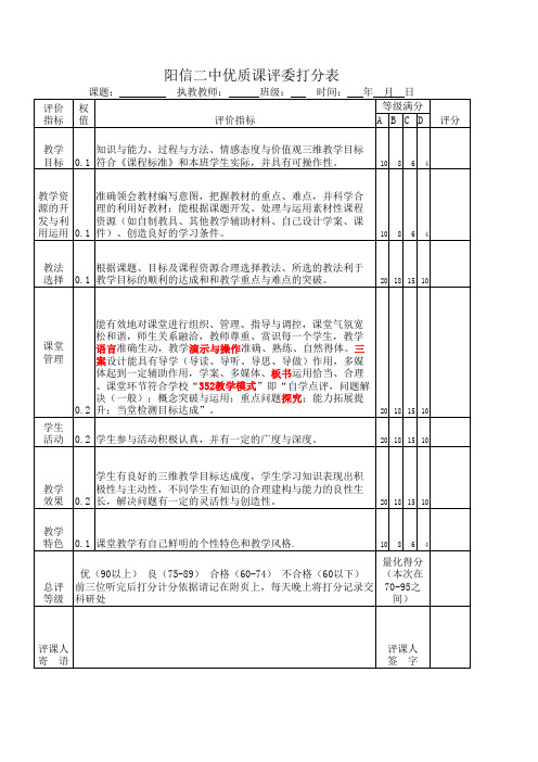 优质课评价标准、打分表、活动安排