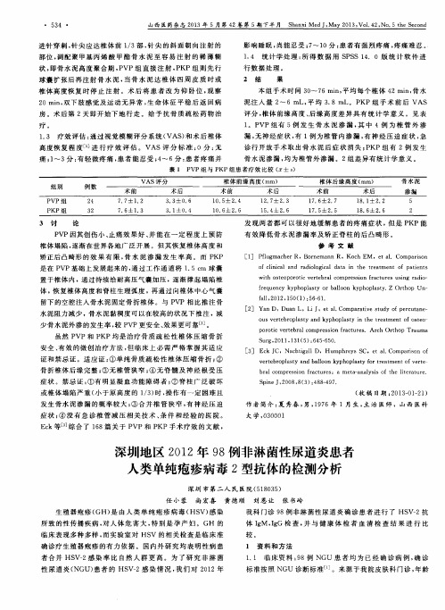 深圳地区2012年98例非淋菌性尿道炎患者人类单纯疱疹病毒2型抗体的检测分析