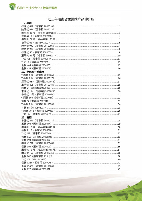 湖南省主要推广品种介绍