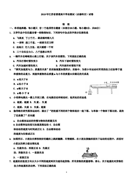 江苏省普通高中学业水平测试物理试题(含答案)(2020年整理).pptx