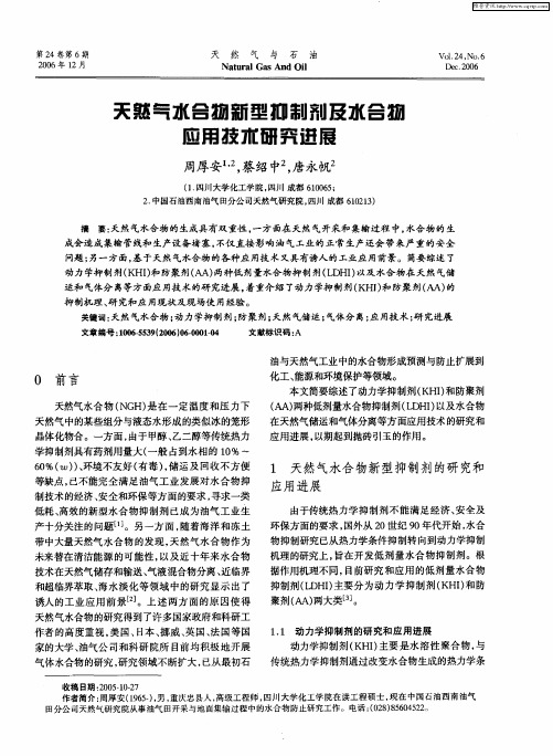 天然气水合物新型抑制剂及水合物应用技术研究进展