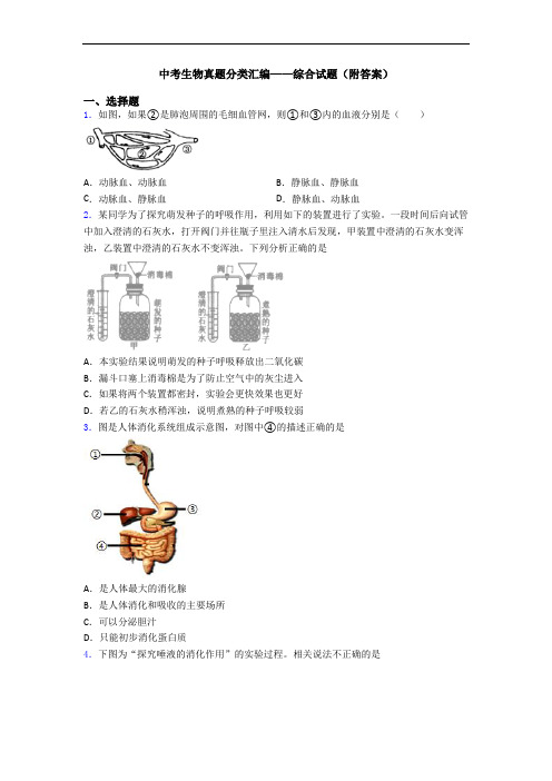 中考生物真题分类汇编——综合试题(附答案)