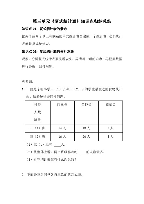 人教版小学三年级数学下册第三单元《复式统计表》知识点归纳总结