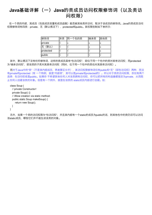 Java基础详解（一）Java的类成员访问权限修饰词（以及类访问权限）