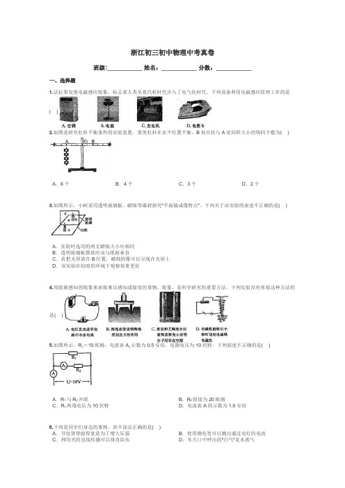 浙江初三初中物理中考真卷带答案解析
