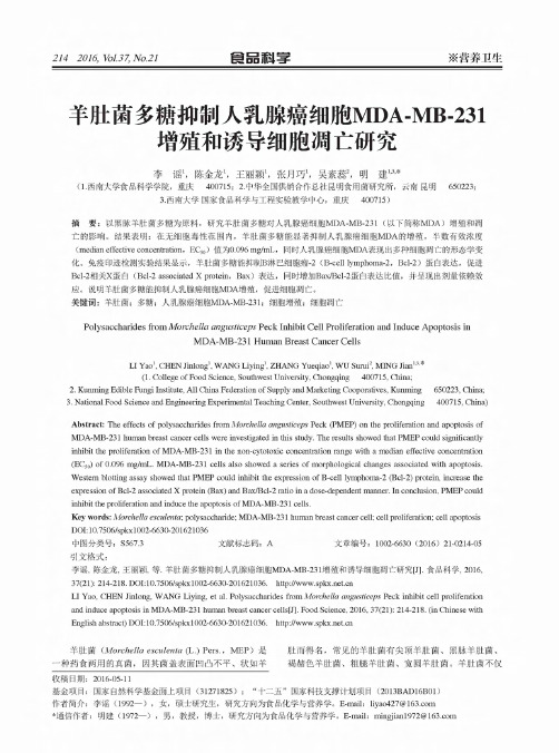 羊肚菌多糖抑制人乳腺癌细胞MDA-MB-231增殖和诱导细胞凋亡研究