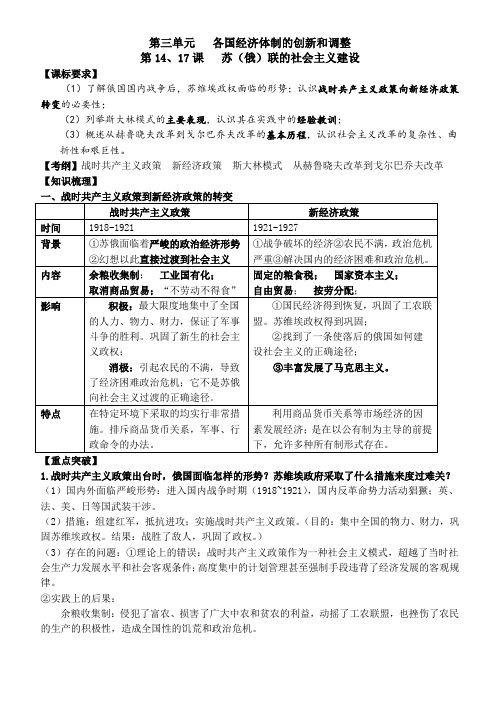 2015年高考历史必修2第三单元复习提纲(2)