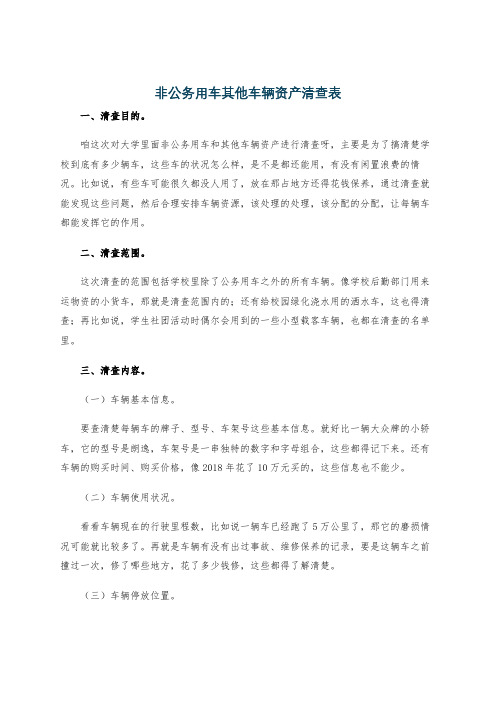 非公务用车其他车辆资产清查表