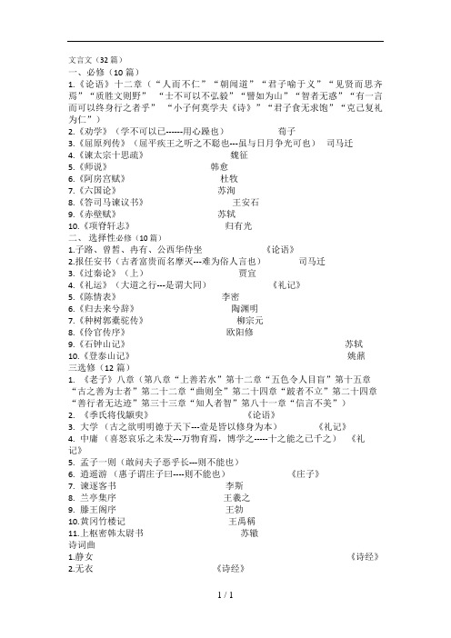 高中新版背诵72篇