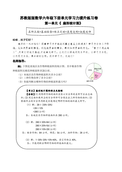 苏教版数学六年级下册第一单元《 扇形统计图》学习力提升练习卷(含答案)