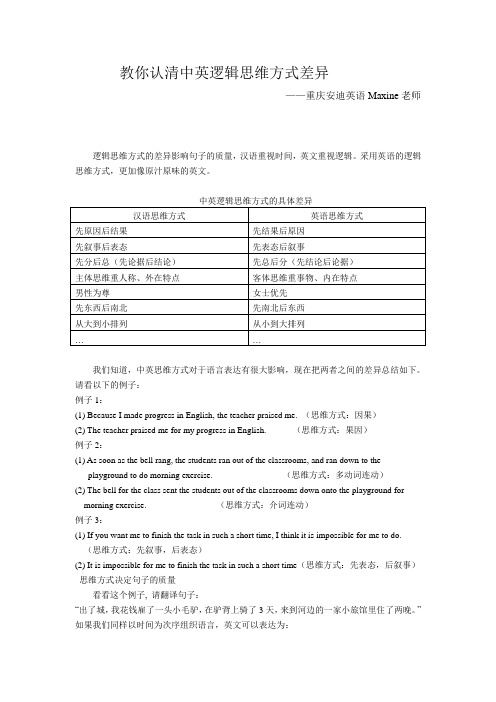 中英逻辑思维方式差异--重庆地道英语口语培训