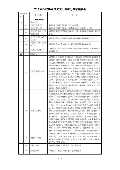 行政事业单位支出经济分类项级科目