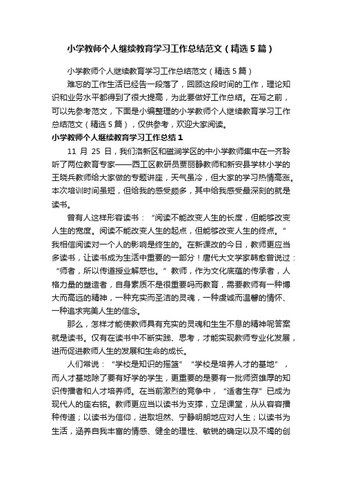 小学教师个人继续教育学习工作总结范文（精选5篇）