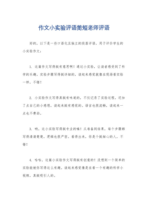 作文小实验评语简短老师评语