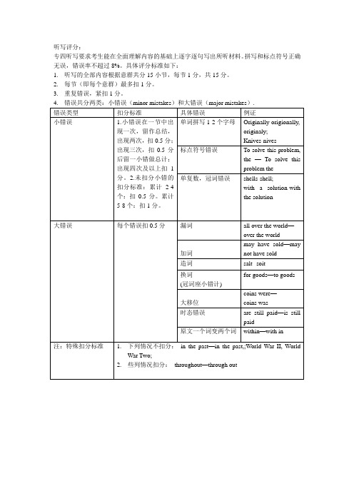 听写评分标准